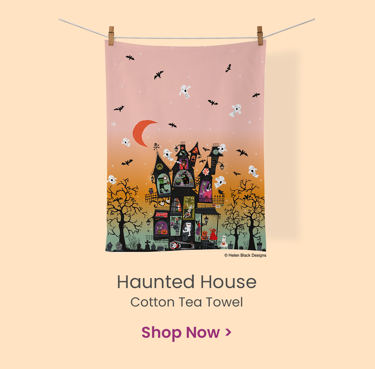 Haunted House Cotton Tea Towel